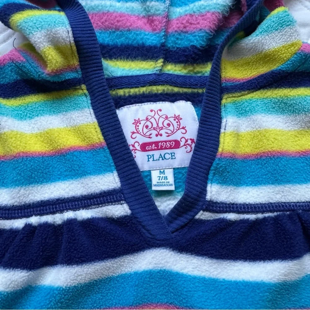 The Children's Place Striped Fleece V-Neck Hoodie Blue White Yellow Pink Sz M